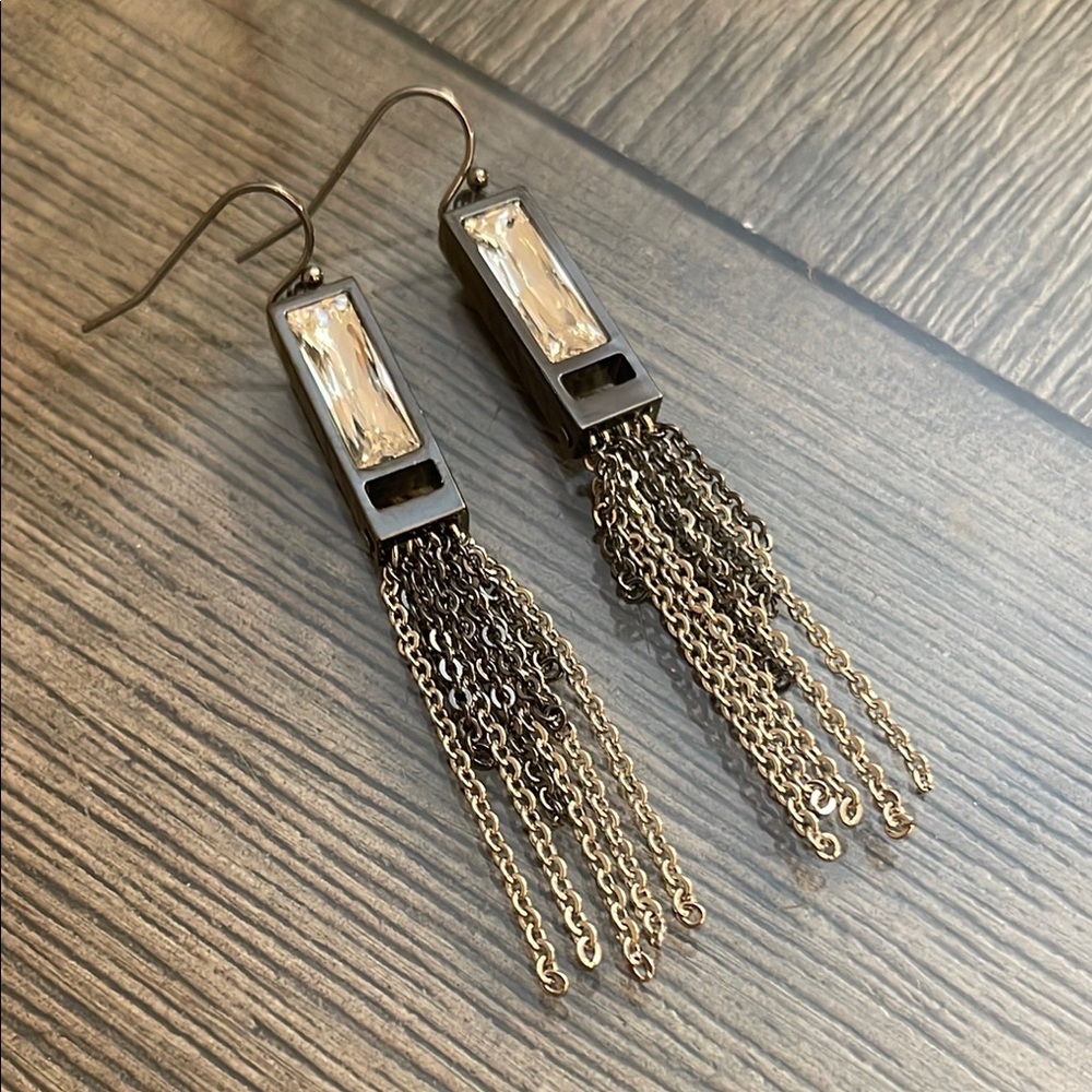 Rectangular Gunmetal Silver and Black Chain Earrings